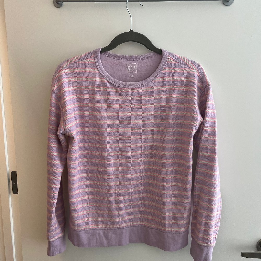 Light purple, cream, and pink small stripes crewneck sweatshirt
